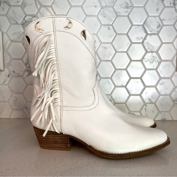 NEW Pointy Toe Stack Block Heel Zip Up Western Boots, Metallic Moon size 8 - Picture 2 of 6